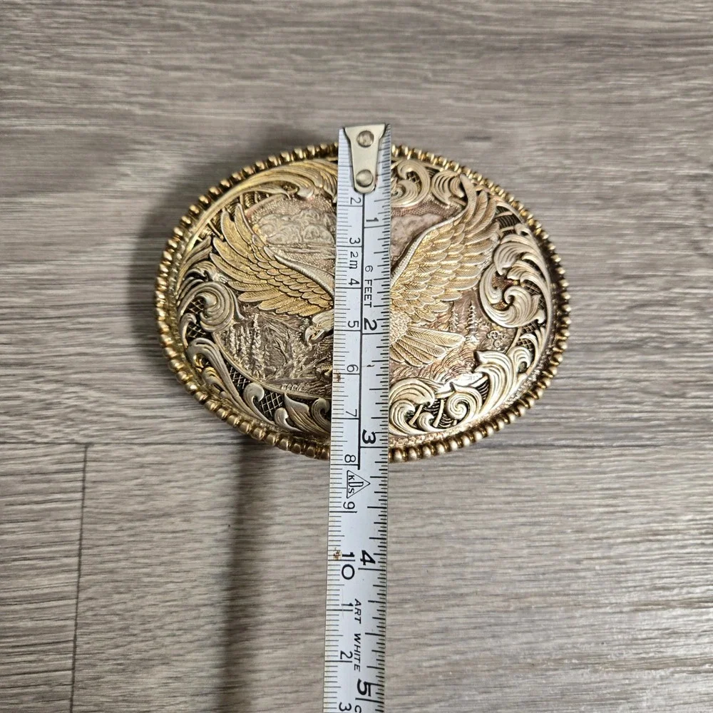 Award Design Medals Gold Silver Vintage Belt Buckle  Western Eagle Scrollwork 3D